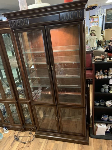 VTG 1960 Jasper Cherry Wood & Glass 5 Shelf Lighted Curio Display Cabinet 78"H Cover