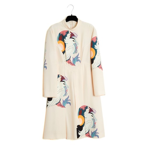 Miu Miu 2011 Robe FR38 Woman Bird Print Crepe Dress UK10 US8
