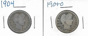 Lot of 2 Barber Quarters : 1904 1904-O - Picture 1 of 2