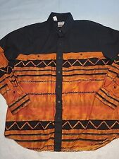 Roper Cowboys Turtle Shirt Mens Extra Large Orange Black Aztec Print Pockets