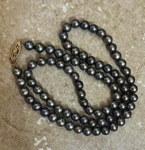 Vtg Japanese Akoya Saltwater Cultered 5mm Black Pearls Necklace 16” 14K NOS 90s - Picture 1 of 4