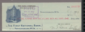 Antique 1917 Used Check : Parkersburg, W.Va. Dana Company, Wholesale Grociers - Picture 1 of 1