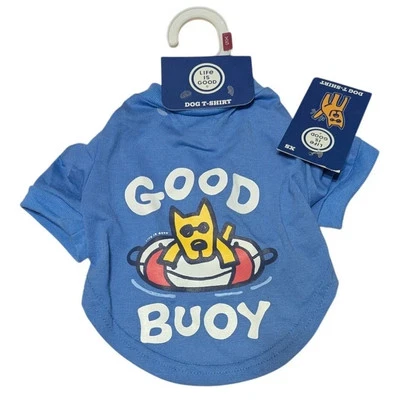 Camiseta Life is Good "Good Buoy" Mascota Perro Manga Corta Cuello Redondo Camiseta Azul Talla XS Foto 1 de 2