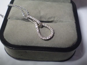 925 Sterling Silver Ladies Link Necklace w/37-Diamond Pendant        2.1 grams - Picture 1 of 4