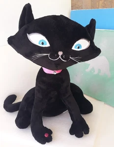 Pinkies Palace ~ Blk. Cat Plush Toy 14" 2003 Blue Eyes Pink Collar Mervyns ~NICE - Picture 1 of 16