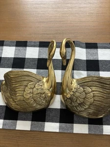 Solid Brass Swan Wall Pocket Planters Vintage Set of 2 Made In Korea 1991 - Picture 1 of 15