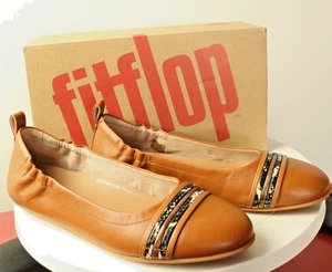 FitFlop Allegro Ballerina Pumps UK 5.5 Snake Trim Tan Leather Shoes Boxed - Picture 1 of 16