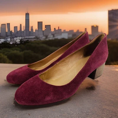 🔥 Madewell • Женские замшевые туфли-лодочки без застежек на блочных каблуках красные бордовые • размер 7 - Изображение 1 из 4