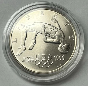 1996-D OLYMPIC HIGH JUMP SILVER COMMEMORATIVE BRILLIANT UNCIRCULATED DOLLAR - Picture 1 of 2