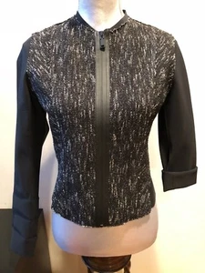 NEW ELIE TAHARI MOTO BOMBER SHORT JACKET ZIPPER BLACK GREY WHITE SIZE 6 - Picture 1 of 6