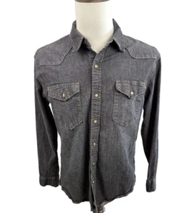 Wrangler North Carolina 1947 Western Black Denim Pearl Snap Mens VINTAGE Shirt L - Picture 1 of 6