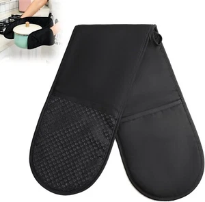 Schwarze Doppel Ofenhandschuhe | Maximaler Hitzebeständiger Schutz Silikon rutschfest - Bild 1 von 7