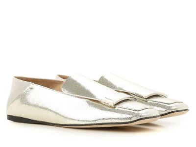 Mocassins femininos Sergio Rossi em couro laminado prata EUA 9 - UE 39 - Imagem 1 de 4
