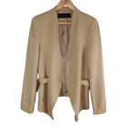Zara Linen Blend Open Blazer Jacket Size Large Tan Brown Business Casual Formal