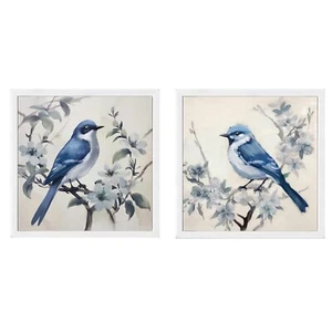 Bird Pictures Wall Decor white Framed Blue Bird Pictures Wall Decor Set of 2 ... - Picture 1 of 9