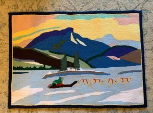 Antique Grenfell Rug Large 28" Inuit Eskimo Dog Arctic Midnight Sun Hand Made - Picture 1 of 12