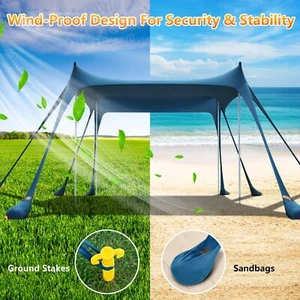 10x10x6.5ft Windproof Beach Canopy Camping Tent Portable Shelter UV Protection - Picture 1 of 16