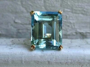 20Ct Lab Created Emerald Cut Aquamarine Engagement Ring 925 Sterling Silver - Picture 1 of 7