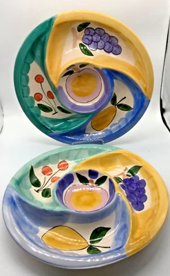 "Bandeja de inmersión de bocadillos Relish dividida de cerámica plato para servir, fruta colorida, juego de 2,5""" Foto 1 de 4