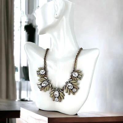 J Crew Beige/Taupe Stone and Crystal Gold Chain Statement Necklace - Image 1 of 4