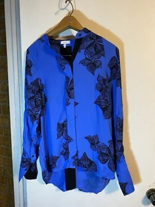 Reiss Harris Floral Sketch Long Sleeve Blouse Blue & Black Womens 4 Medium - Picture 1 of 5