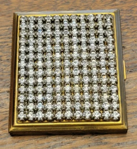 Vintage Lewisette 1960's Rhinestone Studded Gold Tone Compact - Picture 1 of 5