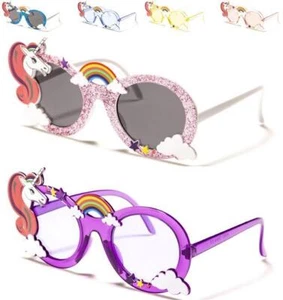 Girls round sunglasses rainbow unicorn children's glitter kids oversized 100% UV - Picture 1 of 7