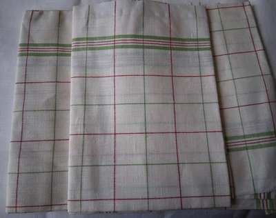 3 ANCIENS TORCHONS LIN BEIGE ROUGE VERT  75 X 50 CM - Photo 1/2