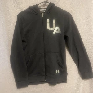 Under Armour Jumper Youth Large Black Hoodie Long Sleeve Full Zip - Picture 1 of 8