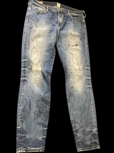 True Religion Womens 31 HALLE Cropped Skinny Floral Distressed - Picture 1 of 14