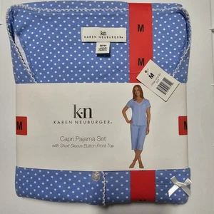 KAREN NEUBURGER Capri PJ Set With Short Sleeve Button Top Dot. Cute & Comfy Med - Picture 1 of 5