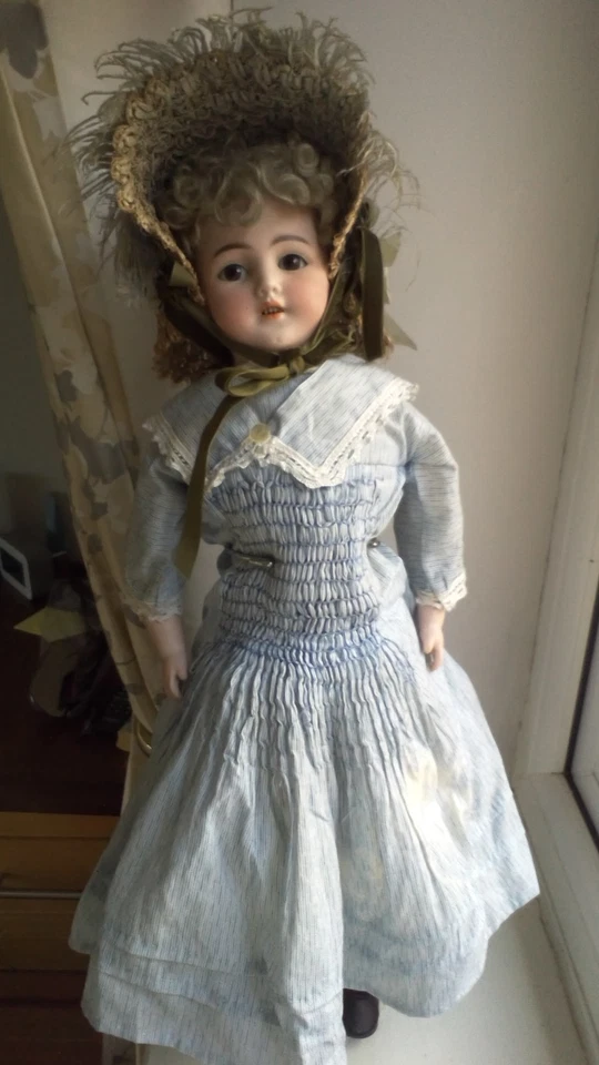 Кукла 18 дюймов Simon & Halbig Santa #1250 DEP неглазурованная голова через плечо, кожаное тело c1898 - Изображение 1 из 4