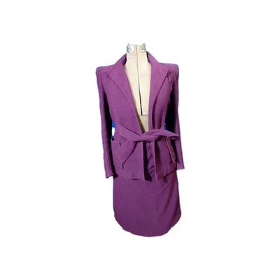 Handmade Wool Crepe Belted Suit Dress – Burgundy/Plum, Tailored Princess Seams,  - Image 1 of 4