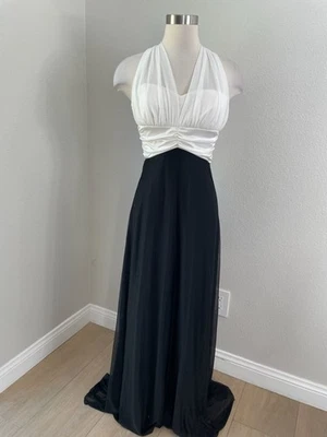 NUEVO Vestido de Noche Largo Formal Vintage Y2K XOXO Para Mujer Mediano Halter Negro Blanco Foto 1 de 4