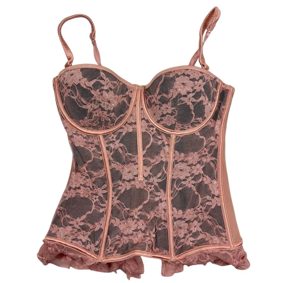 Y2K Kardashian Colección 34B Rosa Encaje Corsé Bustier Lencería Mujer 00’s De Colección Foto 1 de 4