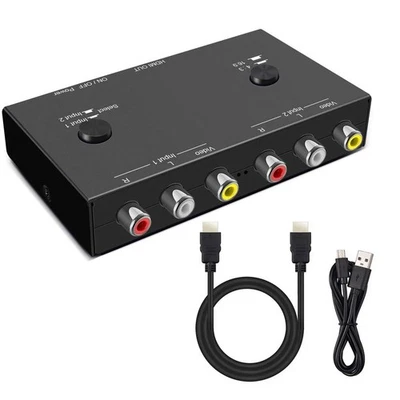 2Port AV to HDMI Converter Dual Rca to HDMI Adapter Composite to HDMI 2 In 1 Out - Image 1 of 4