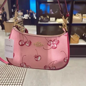 NEW Coach Shoulder Bag CR290 Teri Hand Bag In Pebble Leather Cherry Print NWT - Picture 1 of 8