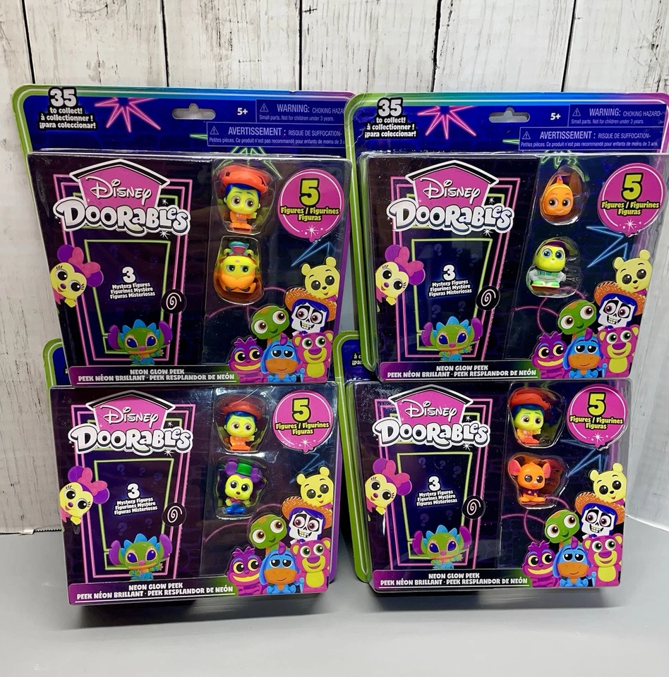 Just Play Disney Doorables Neon Glow Peek Toys ¡Lote de (4) 5 por paquete/20 figuras! Foto 1 de 1