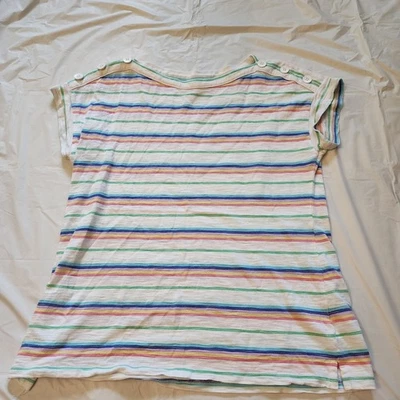 Talbots Women Sleeveless Boat Neck Knit Top Striped Colorful Size Medium Petite  - Image 1 of 4