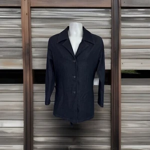 Eddie Bauer Dark Blue Cotton Denim Single Breasted Belted Trench Coat Jacket - M - Picture 1 of 6