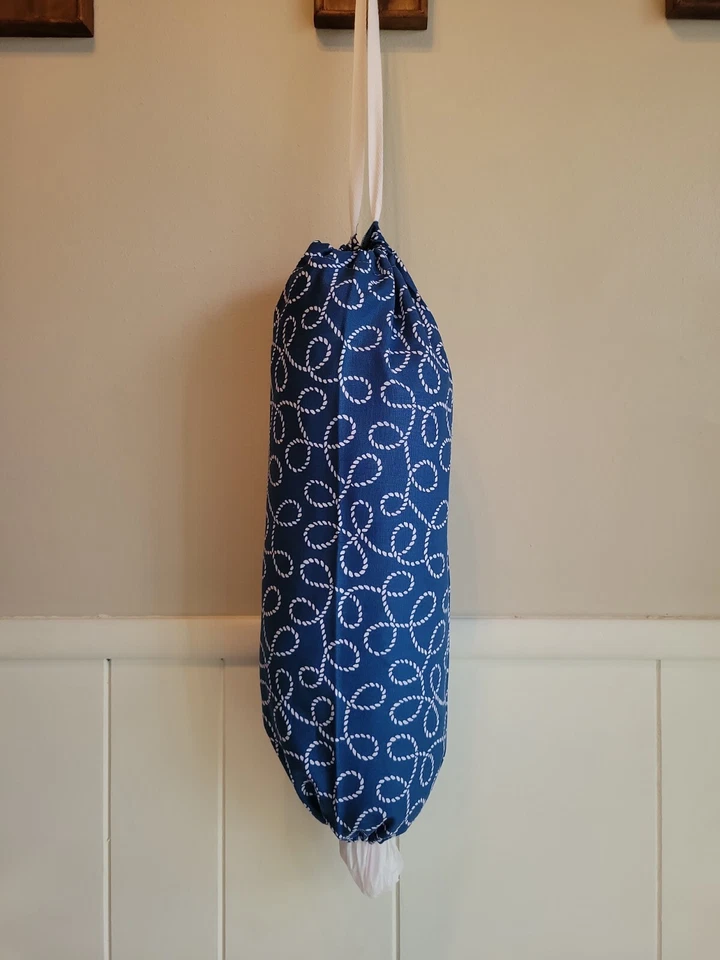 Soporte para bolsa de supermercado náutico diseño cuerda costera azul y blanco  Foto 1 de 1