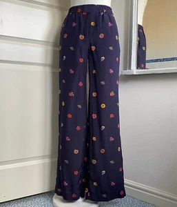 PS PAUL SMITH Wide Leg Trousers Kyoto Floral Navy Soft Elastic Waist 38 UK 6 - 8 - Picture 1 of 9