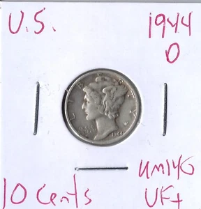 Moneda Estados Unidos 10 Céntimos (Mercurio) 1944 D KM140 - Imagen 1 de 3