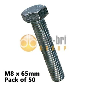 Juego de tornillos hexagonales M8 Ø8 mm x 65 mm métricos HT enchapados en zinc DIN933 paquete de 50 - Imagen 1 de 1