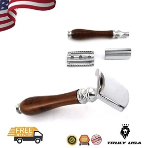 Classic Wooden Safety Razor Brown Color Travel Gift For Men Wet Best Double Edge - Picture 1 of 2