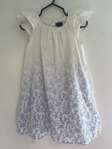 baby Gap Toddler Girl Blue Floral Flutter Sleeve Lined 100% Cotton Dress White 4