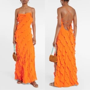 Neu mit Etikett Staud Elvire Maxikleid mit offenem Rücken gerüscht Krepp Nektarine Größe Large - Bild 1 von 7