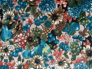 VTG 60's 70's Slinky Poly Knit Fabric Flowers Fruit Slight Stretch 60" X 35" - Picture 1 of 8