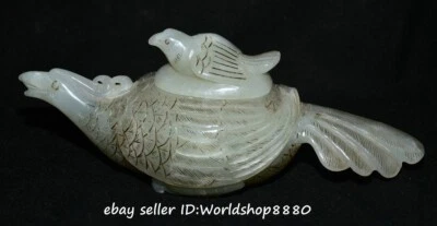 Censario de estatua de pájaro madre niño tallado jade hetiano antiguo con marca china de 7,2" Foto 1 de 4