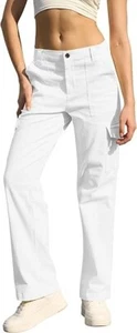 NWT Cotton Stretch Cargo Pants Wide Leg High Waist 12 White - Picture 1 of 11